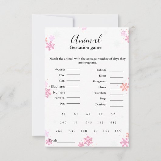 冬の動物の妊娠ゲーム赤ちゃんシャワーゲームカード 招待状 (正面)