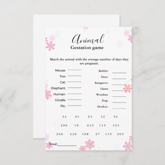 冬の動物の妊娠ゲーム赤ちゃんシャワーゲームカード 招待状 (正面/裏面)