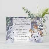 冬の動物の子供の誕生日招待状 招待状 (スタンド正面)