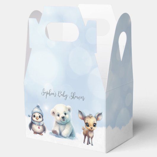 冬の動物の寒い外の赤ちゃんシャワーお願いボックス フェイバーボックス (オープン)