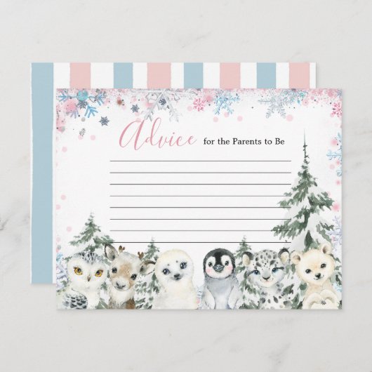 冬の動物の性別が雪の結晶を明らかにするアドバイスカード エンクロージャーカード (正面/裏面)