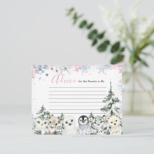 冬の動物の性別が雪の結晶を明らかにするアドバイスカード エンクロージャーカード (スタンド正面)