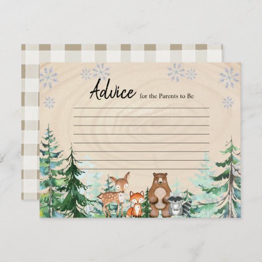 冬の動物の性別が雪の結晶を明らかにするアドバイスカード エンクロージャーカード (正面/裏面)