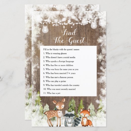 冬の動物の木の雪の結晶を見つけるゲストゲーム (正面/裏面)