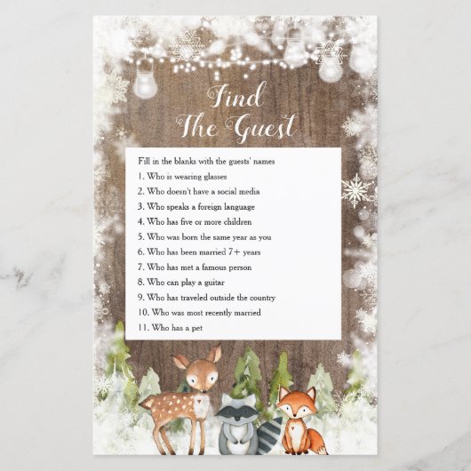 冬の動物の木の雪の結晶を見つけるゲストゲーム (正面)