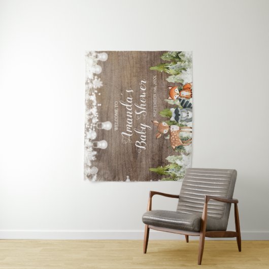 冬の動物の木の雪の結晶ベビーシャワーへようこそ タペストリー (インサイチュ)