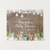 冬の動物の木の雪の結晶ベビーシャワーへようこそ タペストリー (正面(横))