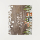 冬の動物の木の雪の結晶ベビーシャワーへようこそ タペストリー (正面)