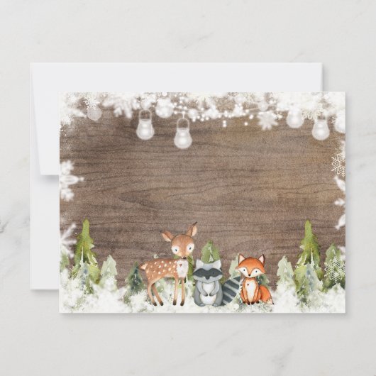 冬の動物の木の雪の結晶ベビーシャワー サンキューカード (裏面)