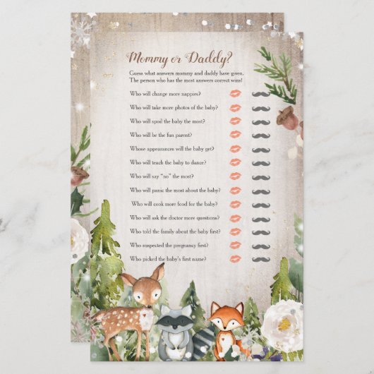 冬の動物の森のママまたはパパのゲーム (正面/裏面)