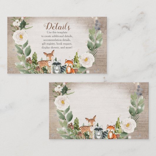 冬の動物の森の中で白いフローラの出産 エンクロージャーカード (正面/裏面)