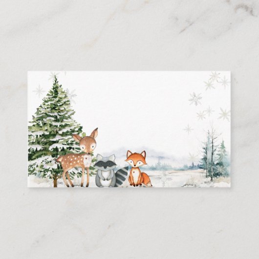 冬の動物の森の雪片おむつラッフル エンクロージャーカード (裏面)