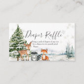冬の動物の森の雪片おむつラッフル エンクロージャーカード (正面)