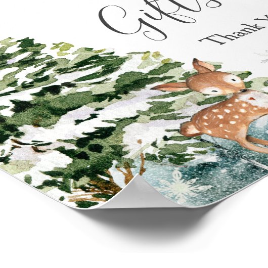 冬の動物の森の雪片カードとギフト ポスター (角)