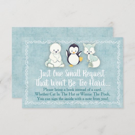 冬の動物の赤ちゃんシャワーがブックカードをもたらす 招待状 (正面/裏面)