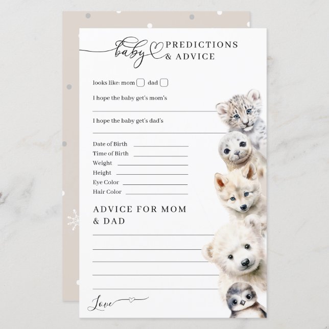 冬の動物の赤ちゃんシャワーゲーム外の寒さ (正面/裏面)