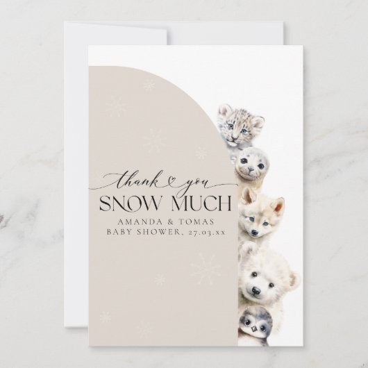 冬の動物の赤男女兼用ちゃんシャワー サンキューカード (正面)