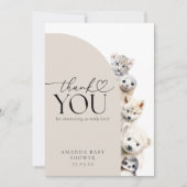 冬の動物の赤男女兼用ちゃんシャワー サンキューカード (正面)