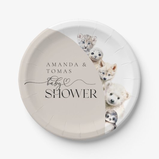 冬の動物の赤男女兼用ちゃんシャワー ペーパープレート (正面)