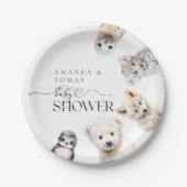 冬の動物の赤男女兼用ちゃんシャワー ペーパープレート (正面)