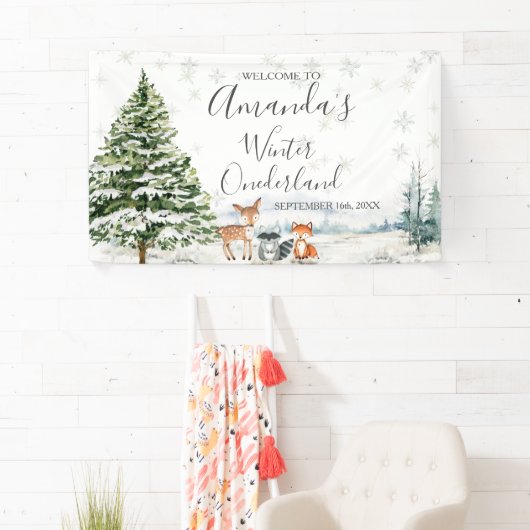 冬の動物の銀の雪片ベビーシャワー大 横断幕 (インサイチュ)