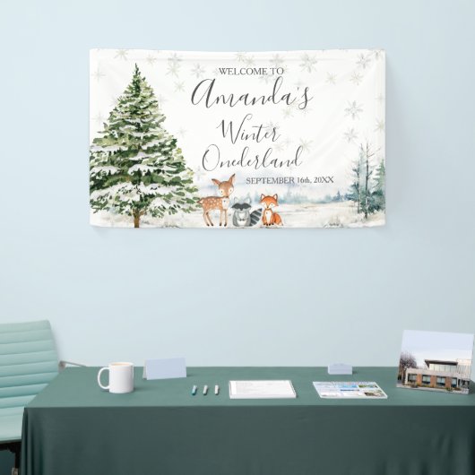 冬の動物の銀の雪片ベビーシャワー大 横断幕 (トレードショー)