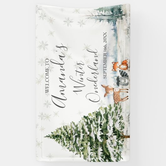 冬の動物の銀の雪片ベビーシャワー大 横断幕 (縦)