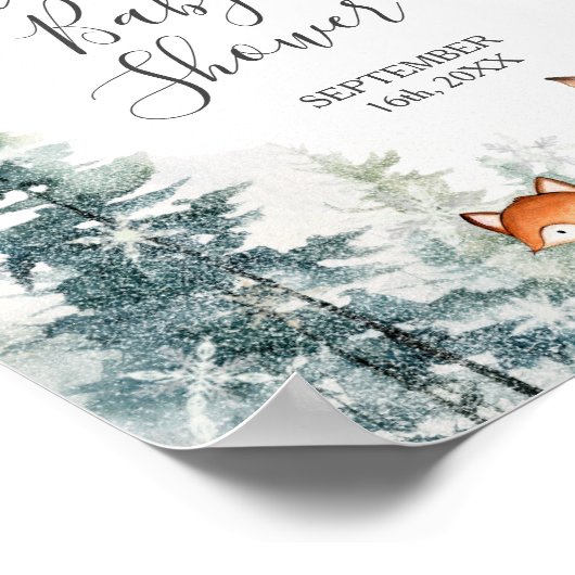 冬の動物の雪の結晶ベビーシャワーへようこそ ポスター (角)