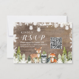 冬の動物ウッドスノーフレーク赤ちゃんシャワーRSVP サンキューカード