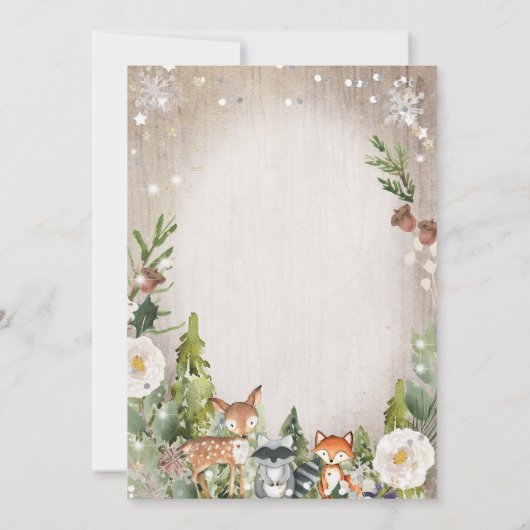 冬の動物ウッドランドボーイ赤ちゃんシャワー 招待状 (裏面)