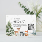 冬の動物シルバースノーフレークベビーシャワーRSVP サンキューカード (スタンド正面)