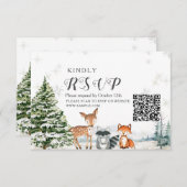 冬の動物シルバースノーフレークベビーシャワーRSVP サンキューカード (正面/裏面)