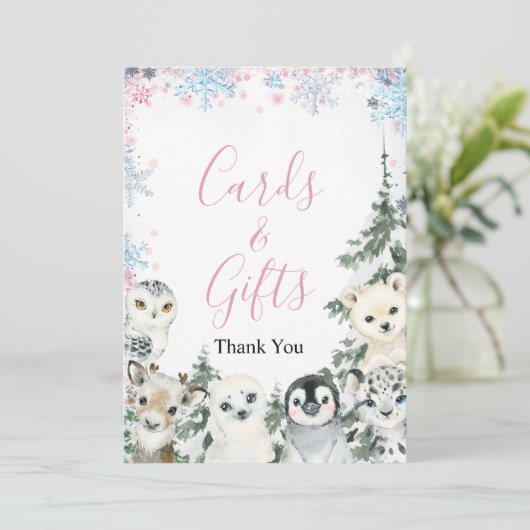 冬の動物ジェンダーがカードとギフトを明らかにする サンキューカード (スタンド正面)