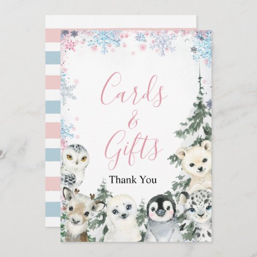 冬の動物ジェンダーがカードとギフトを明らかにする サンキューカード (正面/裏面)