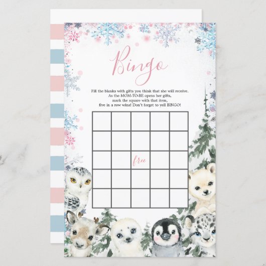 冬の動物ジェンダーがビンゴゲームを明らかにする (正面/裏面)