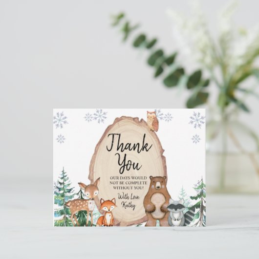 冬の動物ジェンダーが彼または彼女のウッドランドThaを明らかにする サンキューカード (スタンド正面)