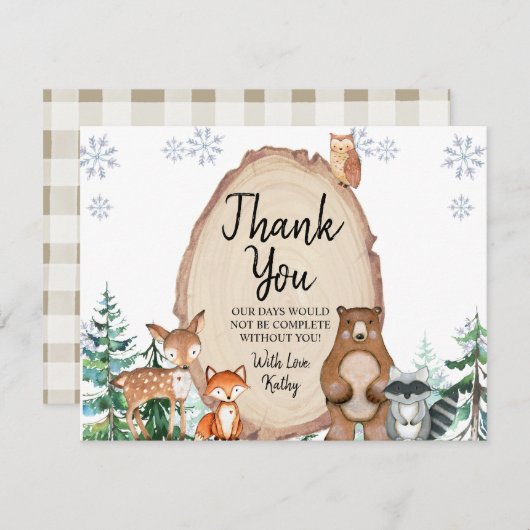 冬の動物ジェンダーが彼または彼女のウッドランドThaを明らかにする サンキューカード (正面/裏面)