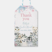 冬の動物ジェンダーが雪片を明かす ギフトタグ (正面)