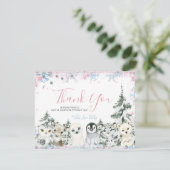 冬の動物ジェンダーが雪片を明かす サンキューカード (スタンド正面)