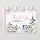 冬の動物ジェンダーが雪片を明かす サンキューカード (正面/裏面)