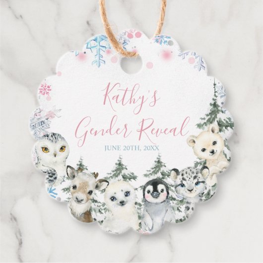 冬の動物ジェンダーが雪片を明かす フェイバータグ (正面)