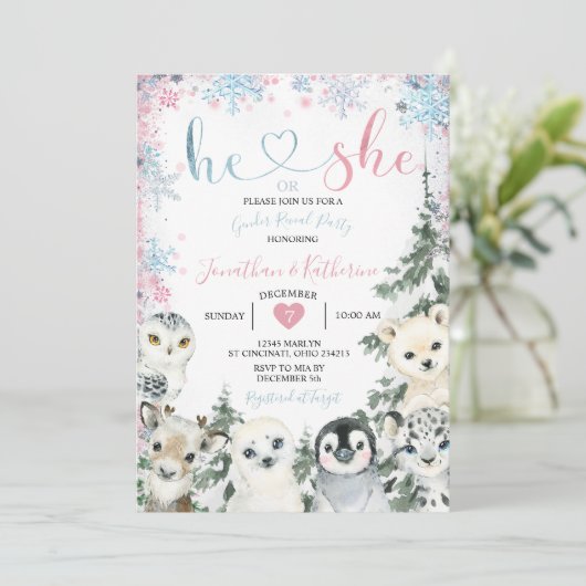 冬の動物ジェンダーが雪片を明かす 招待状 (スタンド正面)