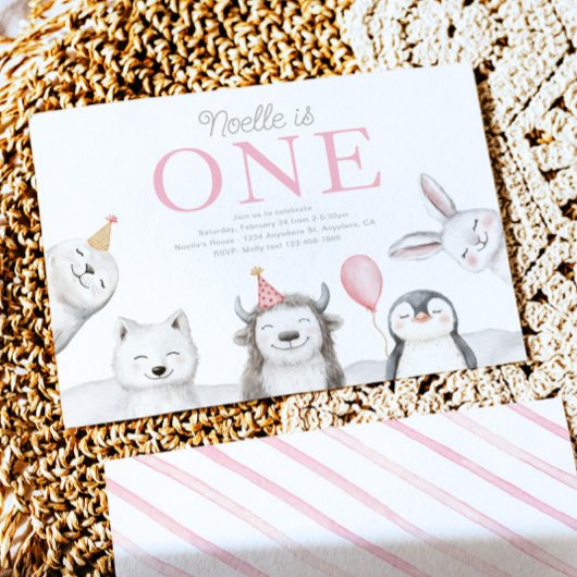 冬の動物1st誕生日招待状 招待状