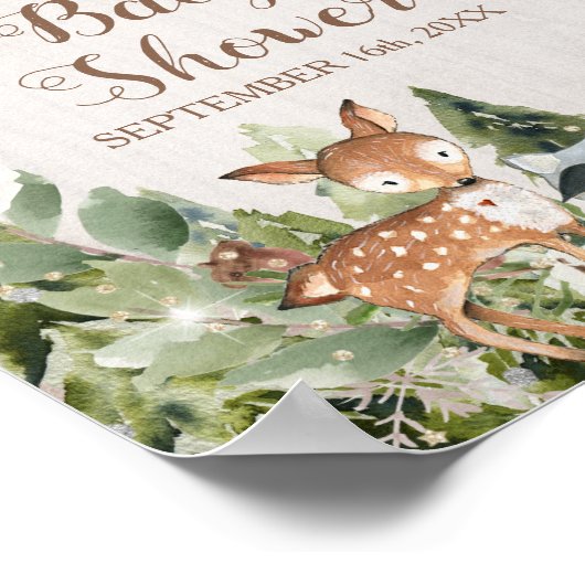 冬の動物 森の白い花のウェルカムサイン ポスター (角)