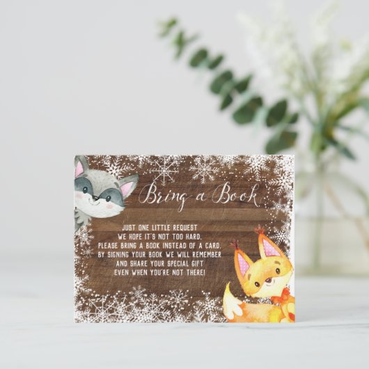 冬の動素朴物の森林図書ベビー ポストカード (スタンド正面)