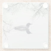 冬の北の湖で一般的なルーンの泳ぎ ガラスコースター (裏面)