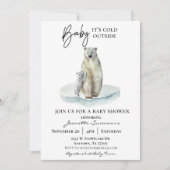 冬の北極のホッキョクグマベビーの冷たい外シャワー 招待状 (正面)