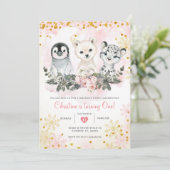 冬の北極の動物たち 女の子の最初の誕生日 招待状 (スタンド正面)