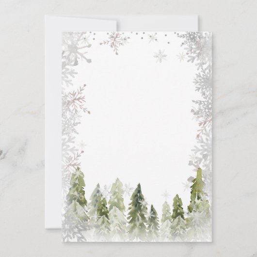 冬の北極の動物の森の雪の結晶ベビーシャワー 招待状 (裏面)