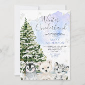 冬の北極の動物オンダーランド誕生日 招待状 (正面)